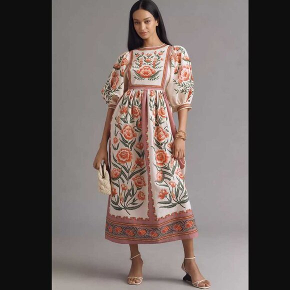 FARM Rio Dresses & Skirts - New XXS Farm Rio x Anthropologie puff-sleeve printed midi dress